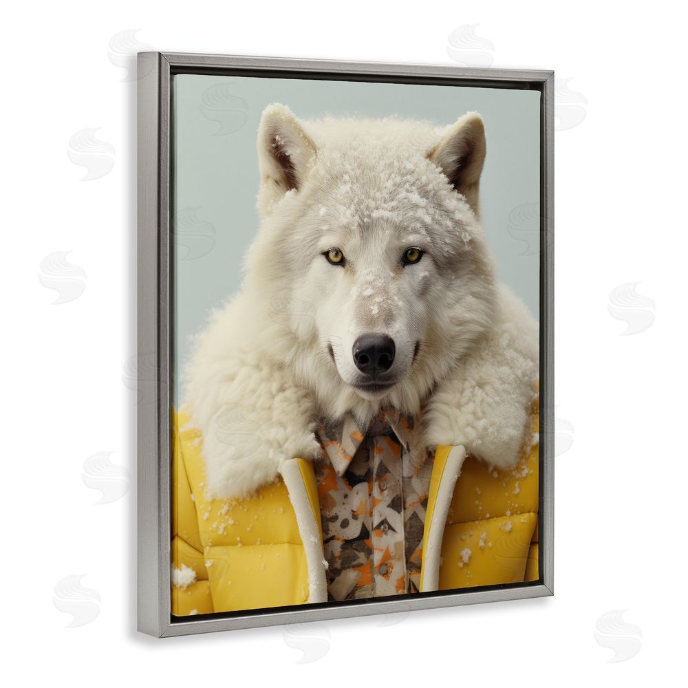 Ray Powers Snow Wolf Yellow Jacket Gray Floating Frame Canvas Wall Art Print