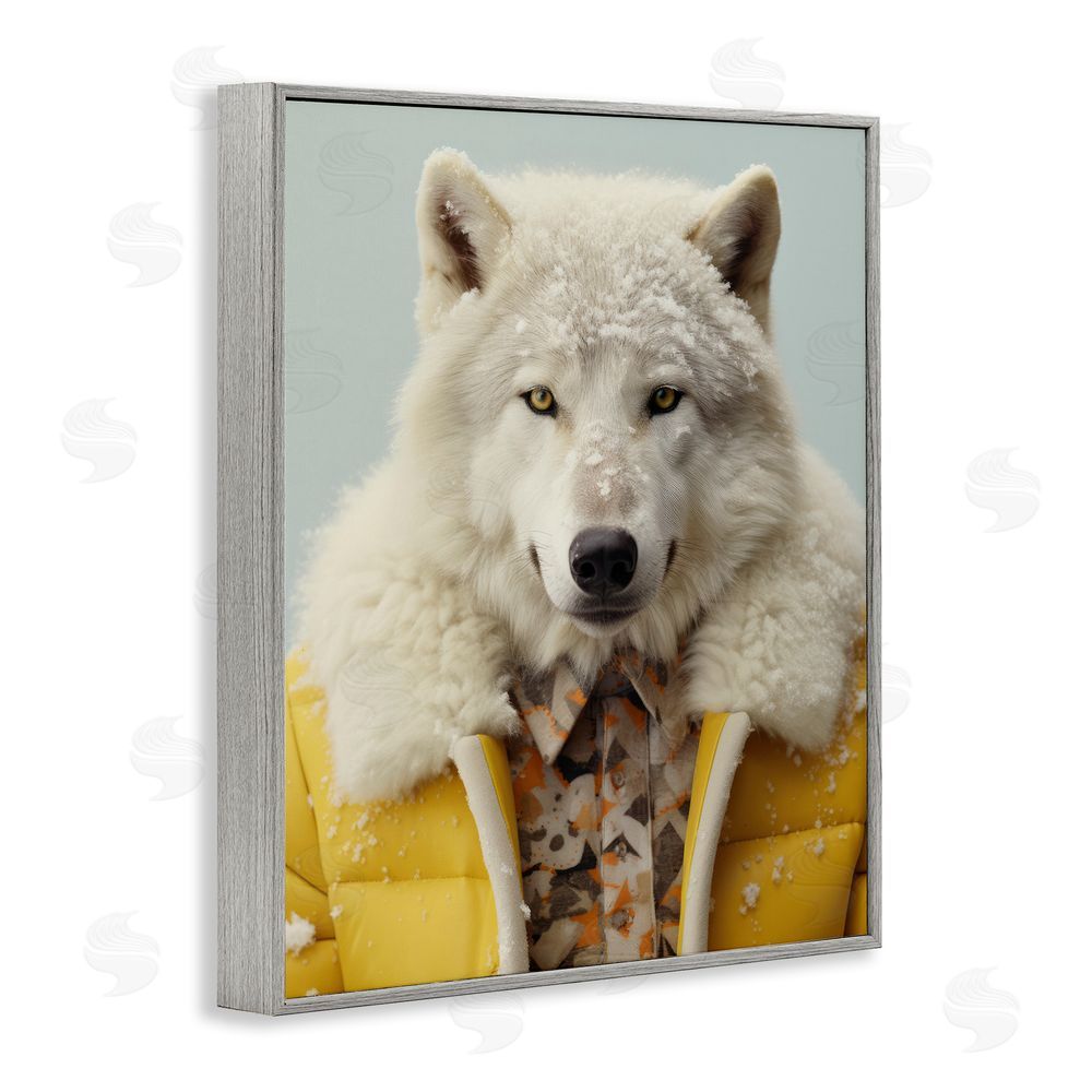 Ray Powers Snow Wolf Yellow Jacket Gray Framed Giclee Wall Art Print