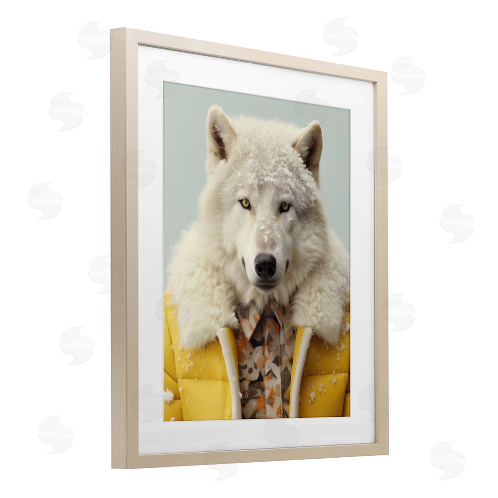 Ray Powers Snow Wolf Yellow Jacket Brown Framed Print Under Glass Wall Art