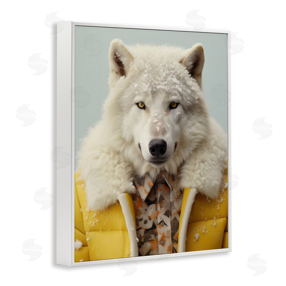 Ray Powers Snow Wolf Yellow Jacket White Framed Giclee Wall Art Print