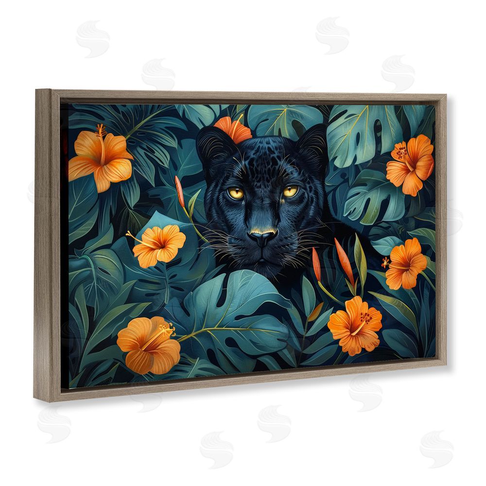 Ray Powers Hiding Panther's Paradise Brown Floating Frame Canvas Wall Art