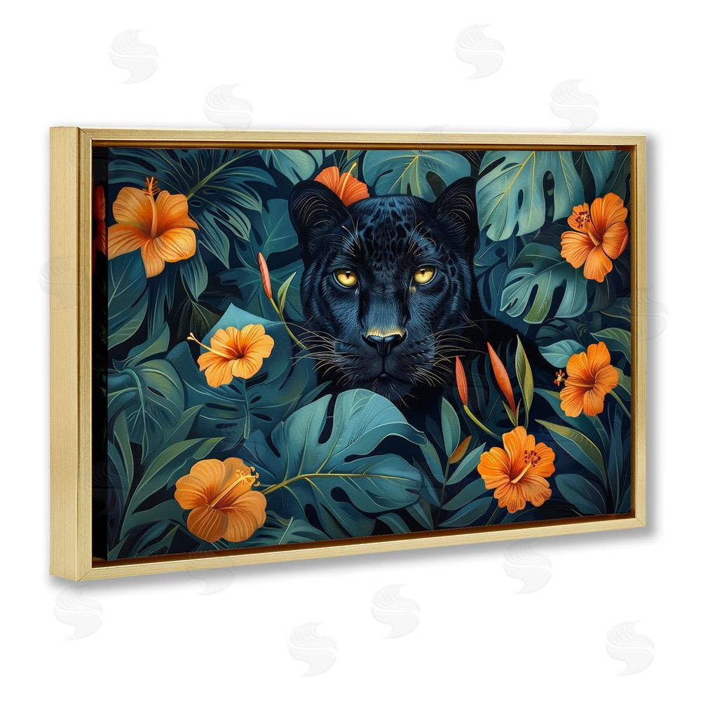 Ray Powers Hiding Panther's Paradise Gold Floating Frame Canvas Wall Art