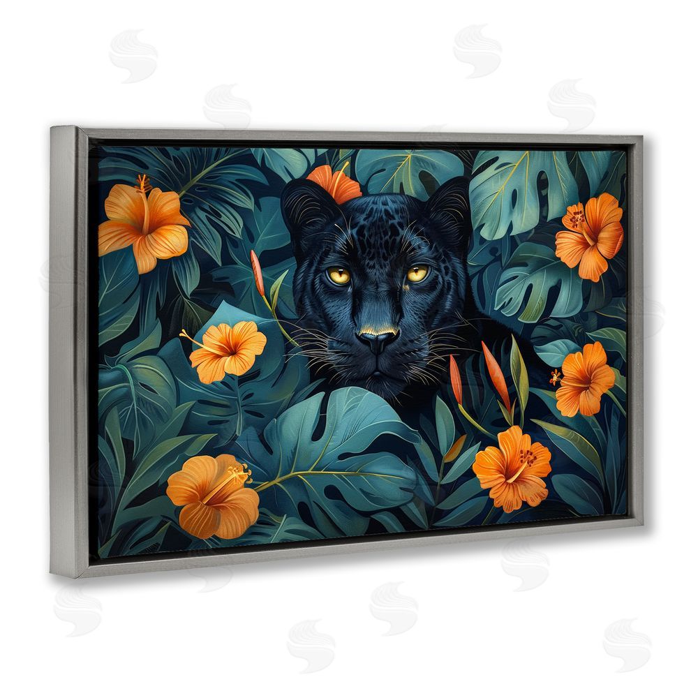 Ray Powers Hiding Panther's Paradise Gray Floating Frame Canvas Wall Art