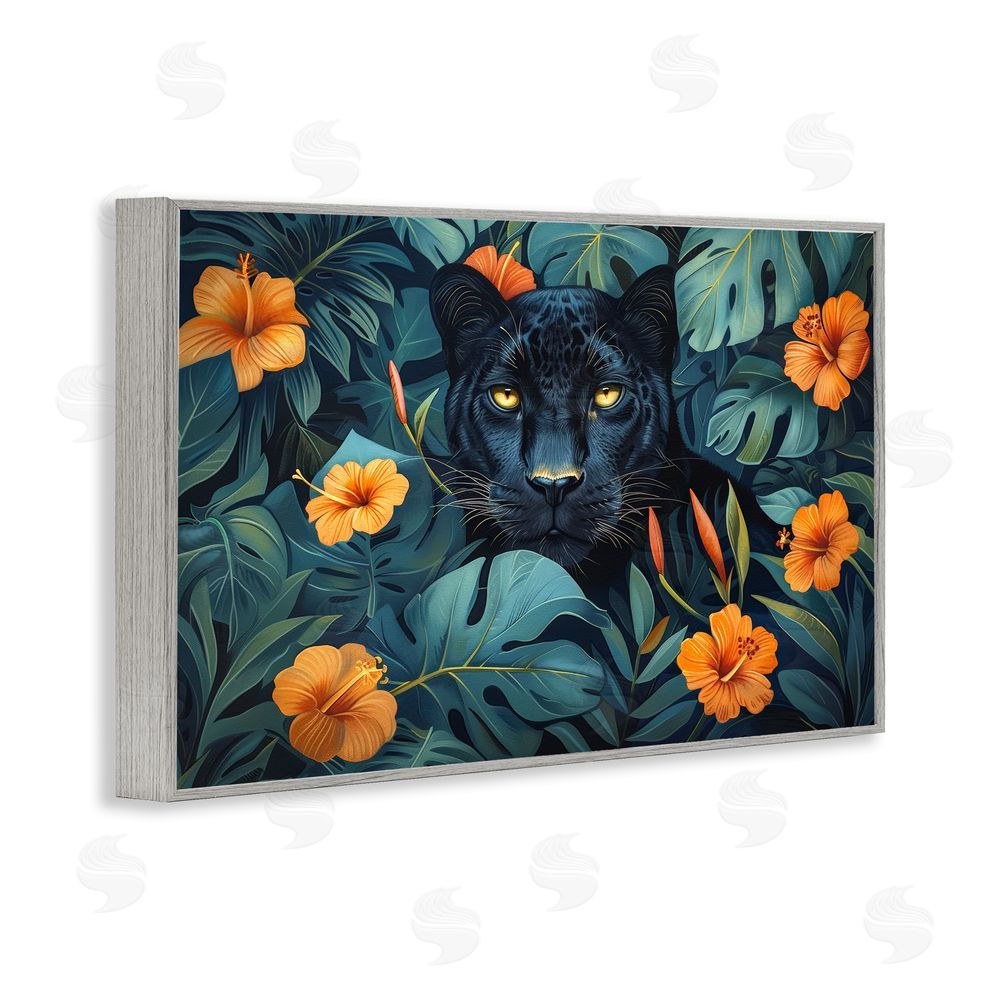 Ray Powers Hiding Panther's Paradise Gray Framed Giclee Wall Art Print