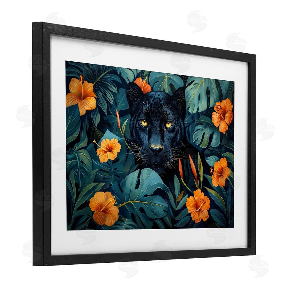 Ray Powers Hiding Panther's Paradise Black Framed Print Under Glass with Mat Wall Art