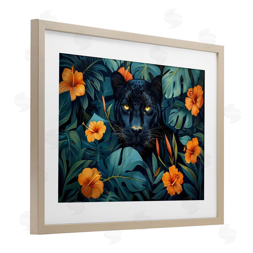 Ray Powers Hiding Panther's Paradise Brown Framed Print Under Glass with Mat Wall Art