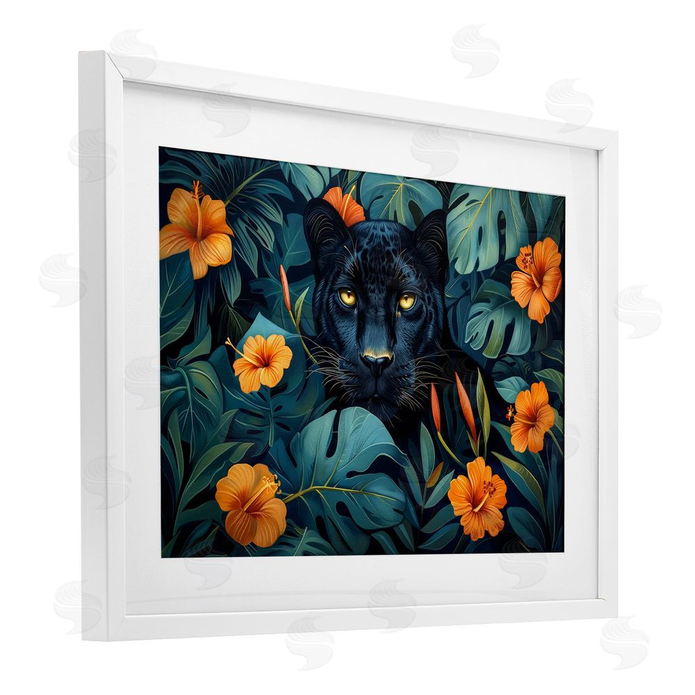 Ray Powers Hiding Panther's Paradise White Framed Print Under Glass with Mat Wall Art