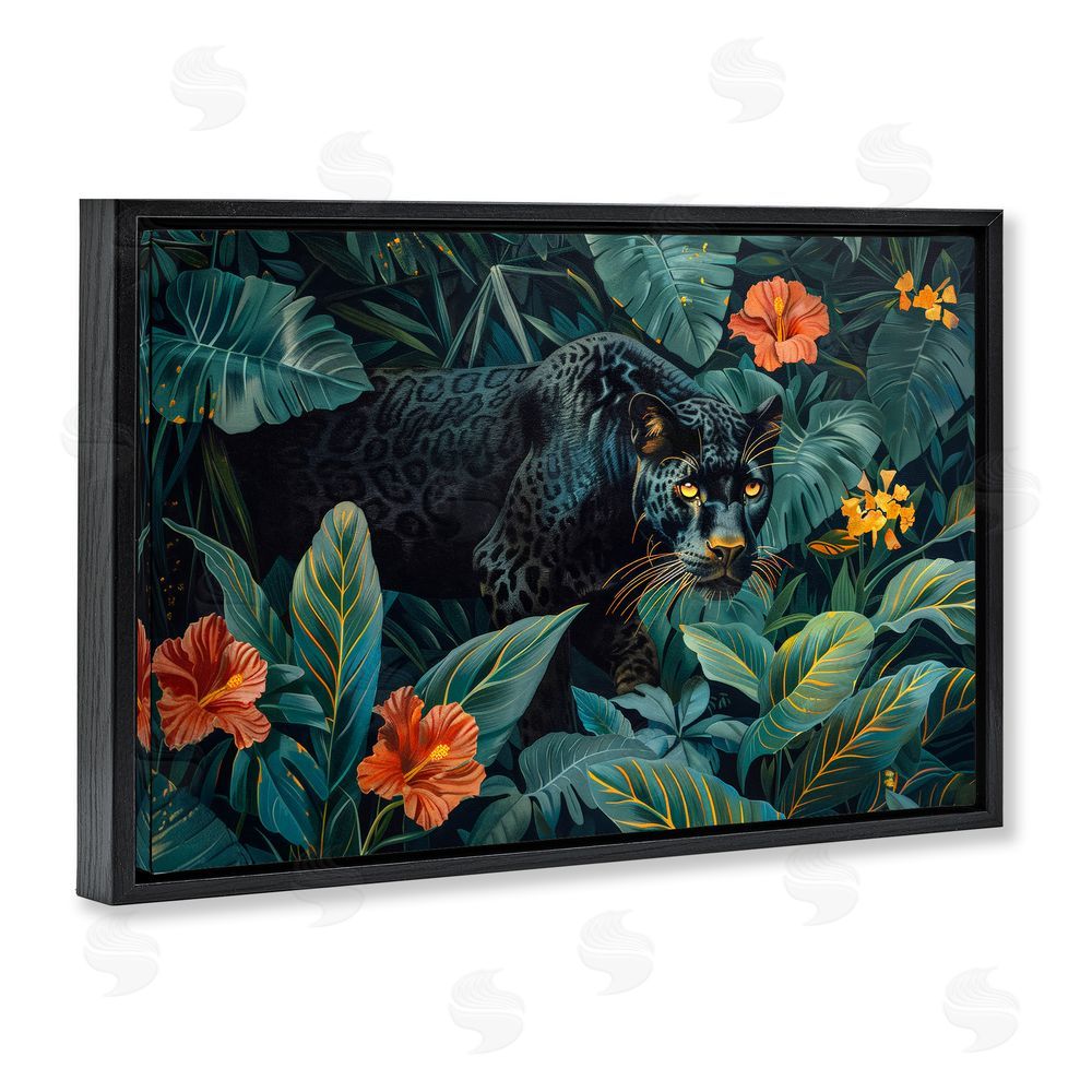 Ray Powers Panther's Exotic Paradise Black Floating Frame Canvas Wall Art Print