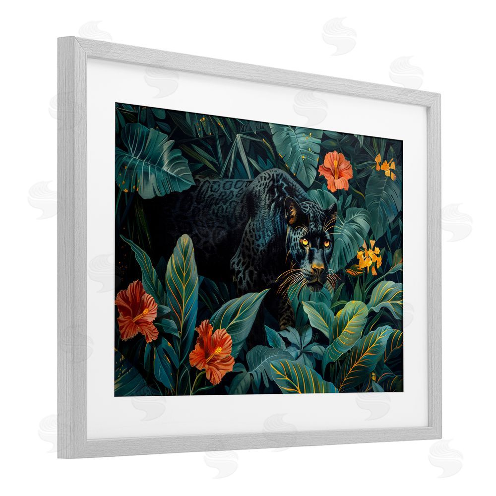 Ray Powers Panther's Exotic Paradise Gray Framed Print Under Glass Wall Art