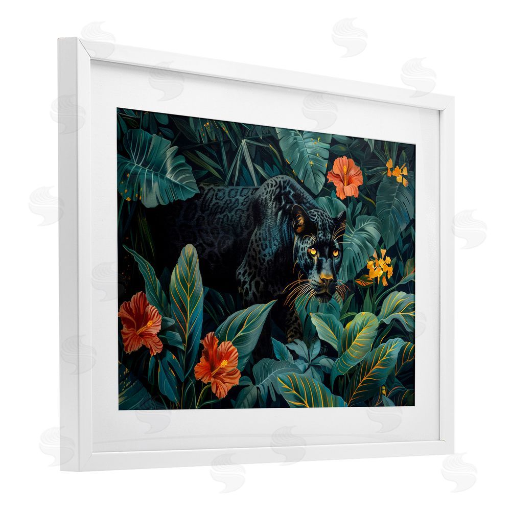 Ray Powers Panther's Exotic Paradise White Framed Print Under Glass Wall Art