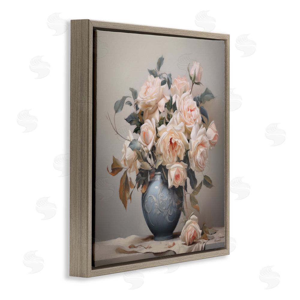 Steve Hunziker Rose Paragon Vase Brown Floating Frame Canvas Wall Art Print