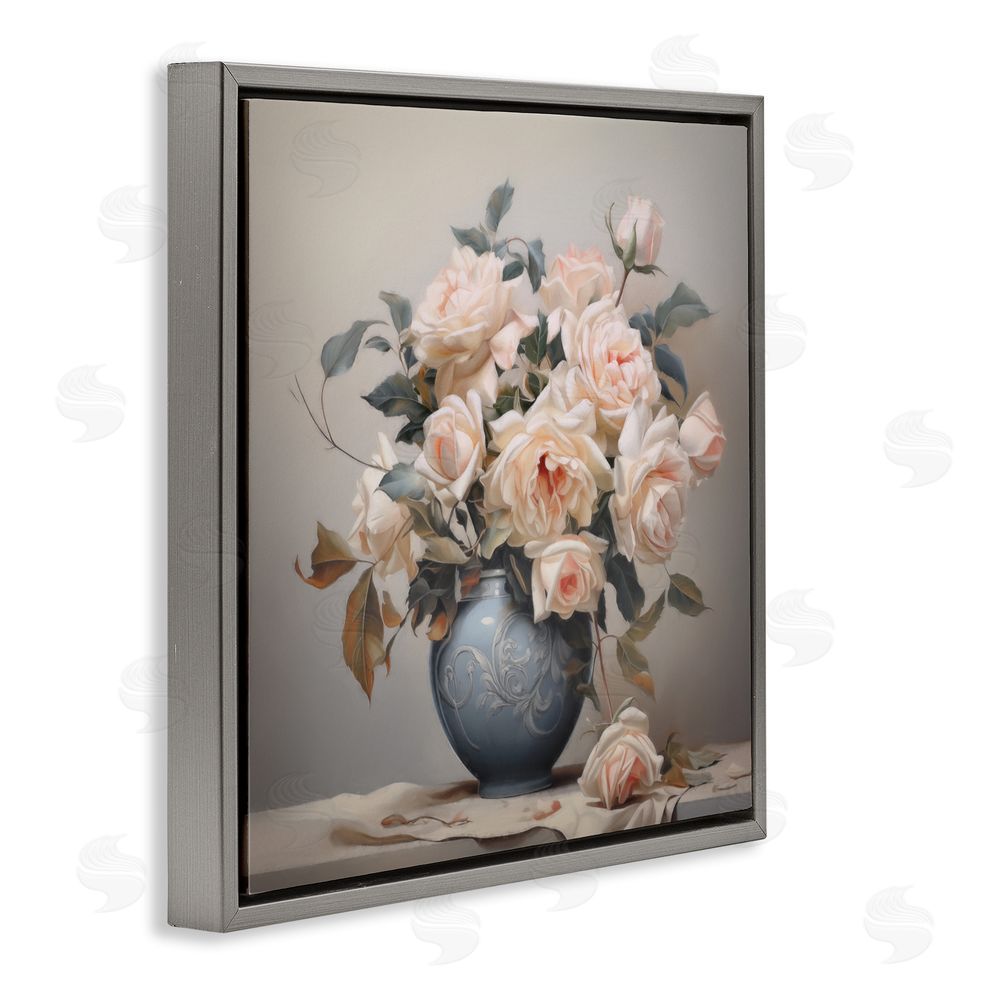 Steve Hunziker Rose Paragon Vase Gray Floating Frame Canvas Wall Art Print