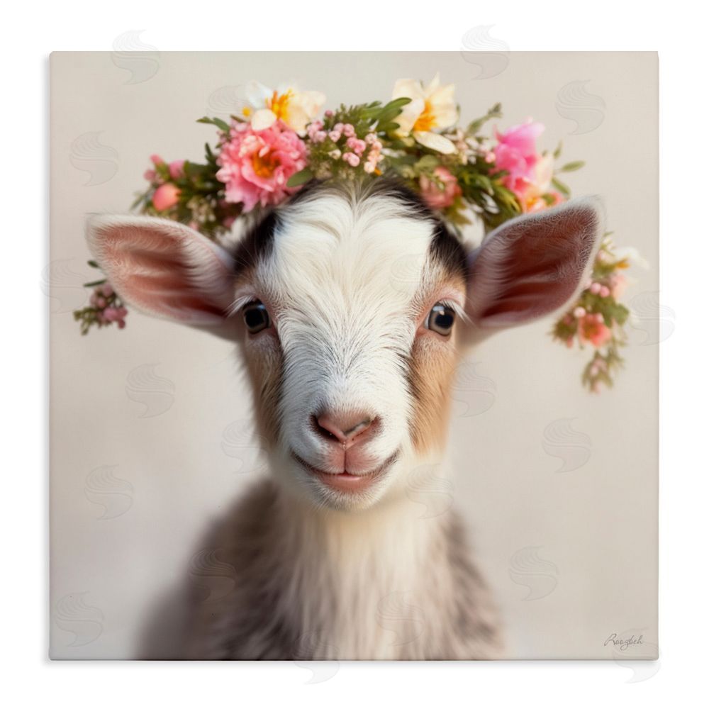 Roozbeh Flower Crowned Goat Stretched Canvas Wall Art