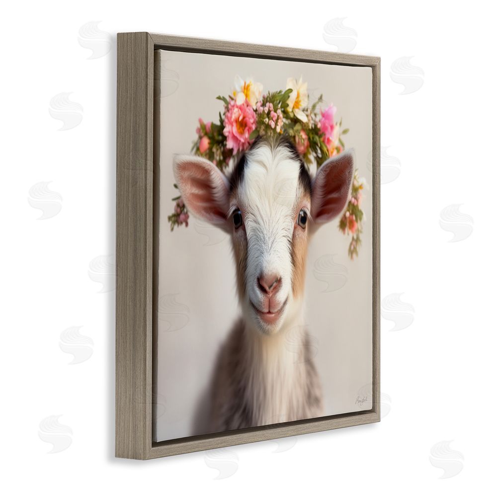 Roozbeh Flower Crowned Goat Brown Floating Frame Canvas Wall Art