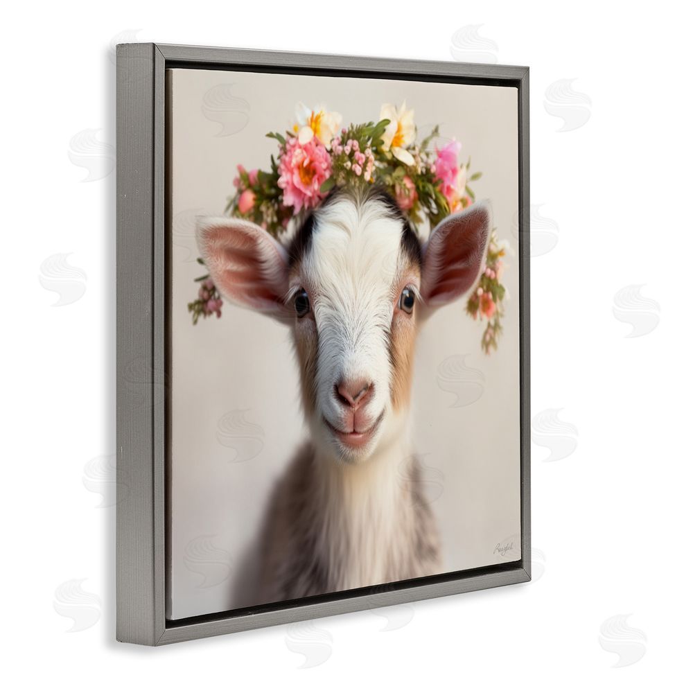 Roozbeh Flower Crowned Goat Gray Floating Frame Canvas Wall Art