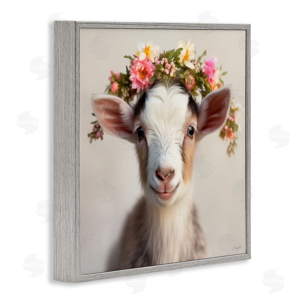 Roozbeh Flower Crowned Goat Gray Framed Giclee Wall Art Print