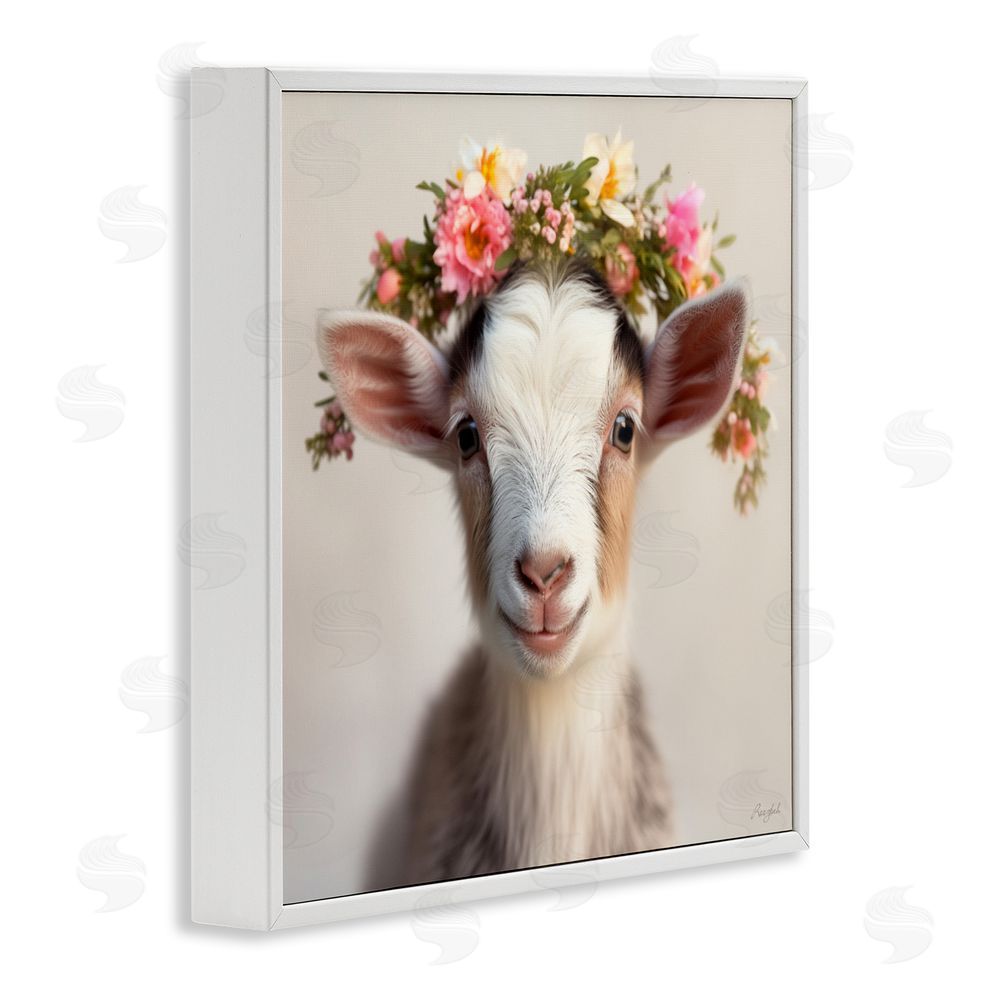 Roozbeh Flower Crowned Goat White Framed Giclee Wall Art Print