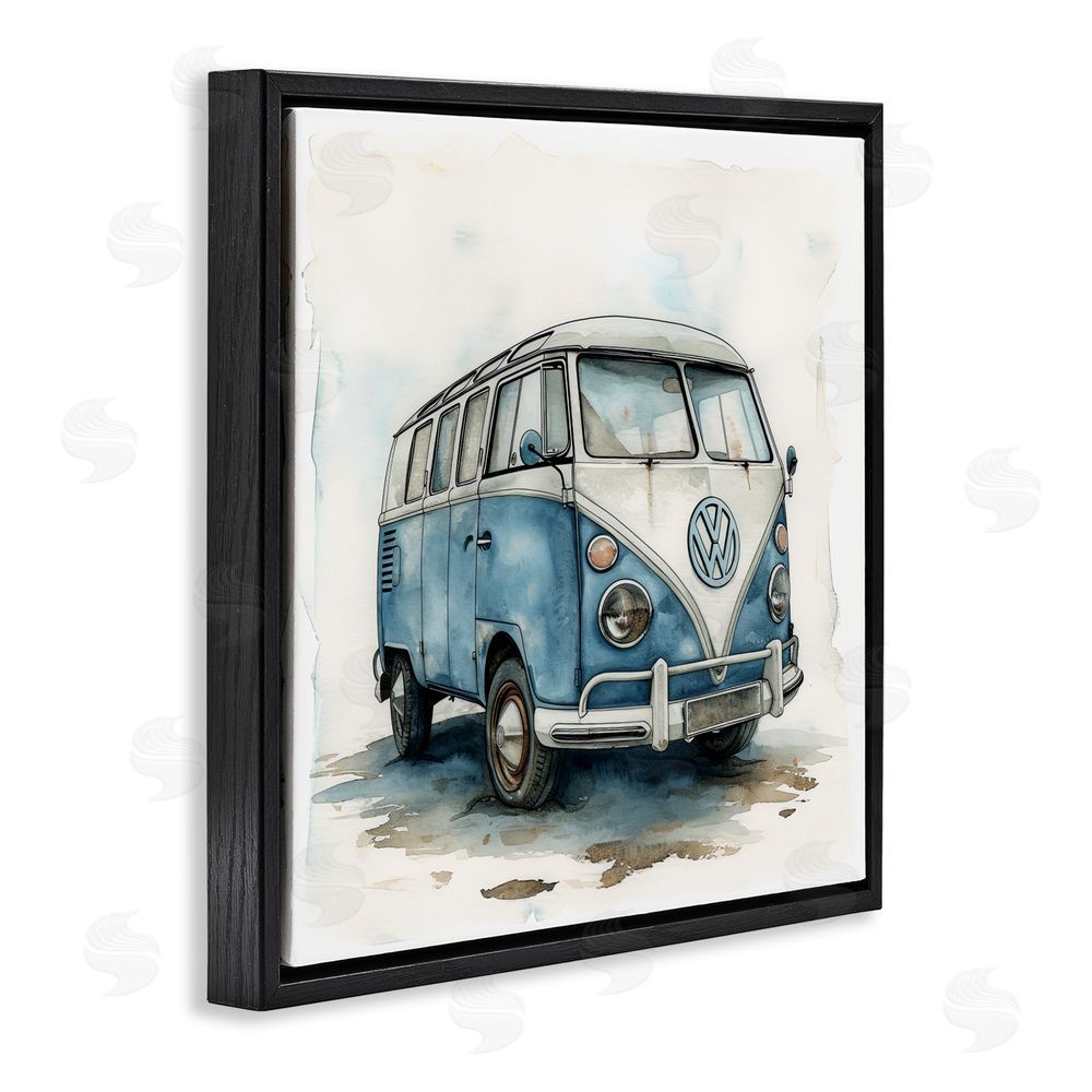 Ray Powers Sky Blue Surf Van Black Floating Frame Canvas Wall Art Print