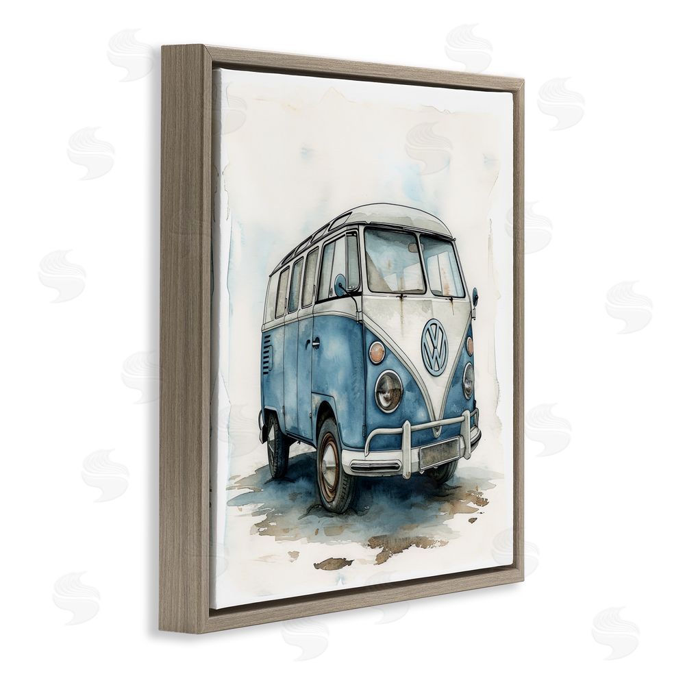 Ray Powers Sky Blue Surf Van Brown Floating Frame Canvas Wall Art Print