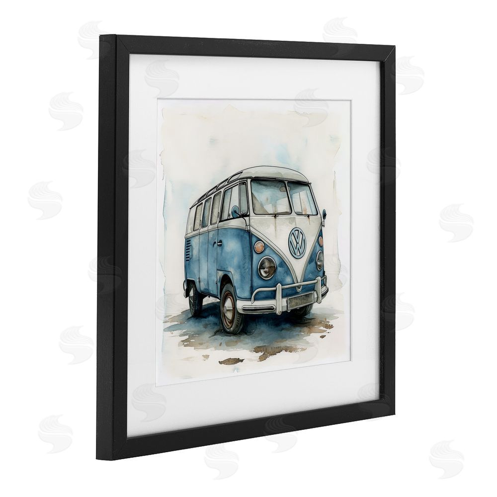 Ray Powers Sky Blue Surf Van Black Framed Print Under Glass Wall Art