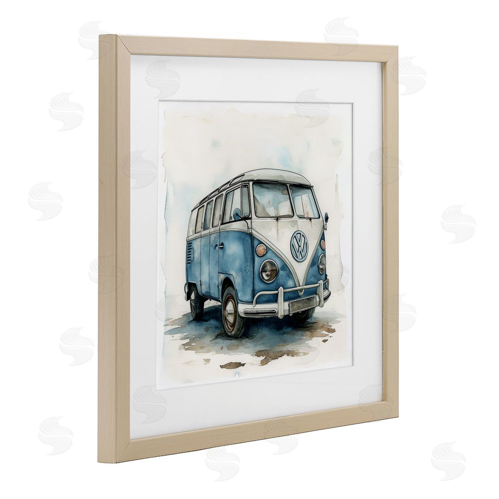 Ray Powers Sky Blue Surf Van Brown Framed Print Under Glass Wall Art