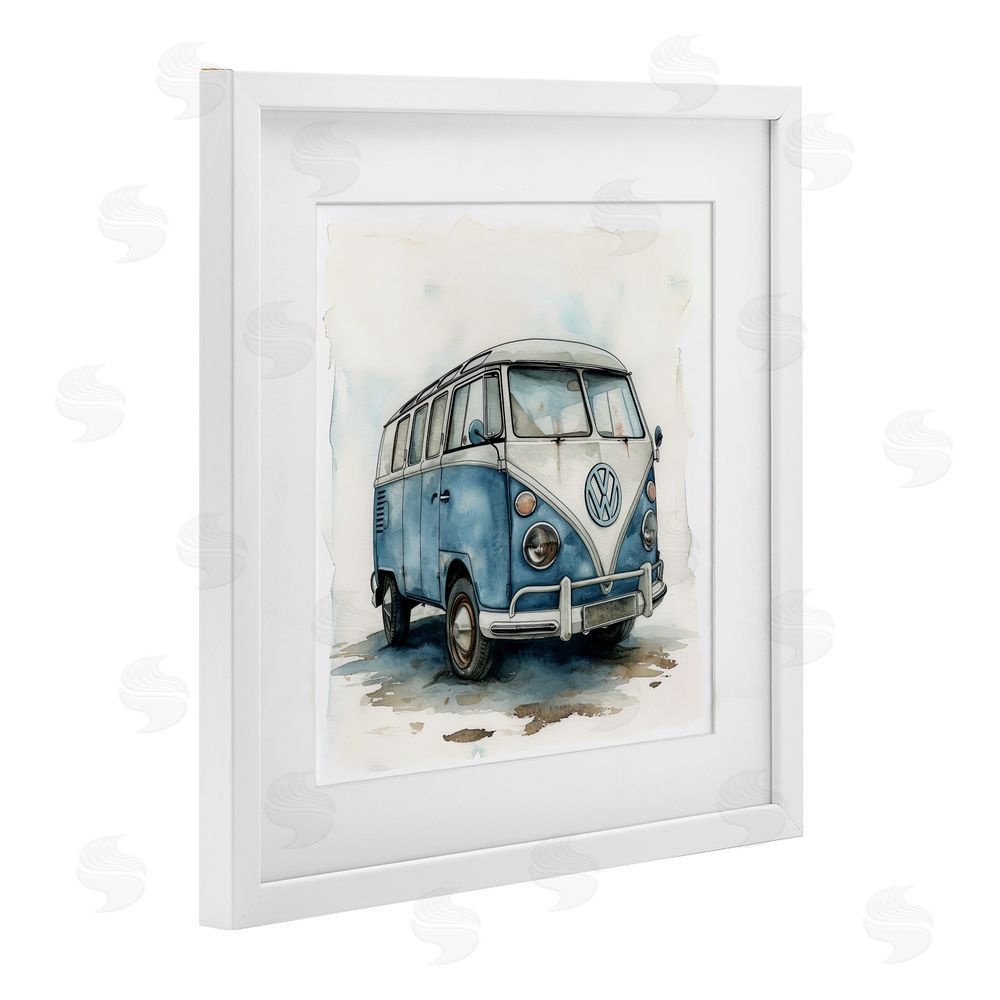 Ray Powers Sky Blue Surf Van White Framed Print Under Glass Wall Art