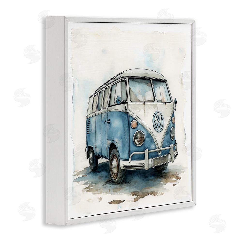 Ray Powers Sky Blue Surf Van White Framed Giclee Wall Art Print