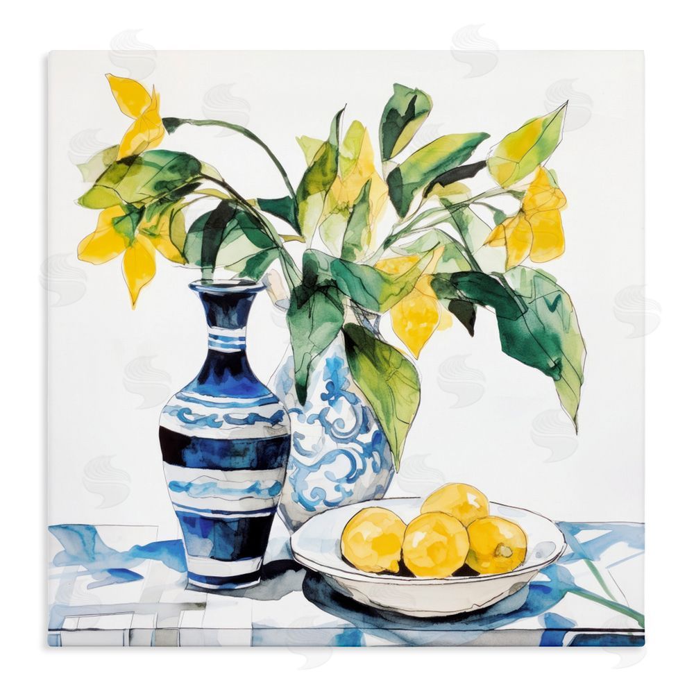 Ray Powers Lemons & Leaves Table Setting Stretched Canvas Wall Art