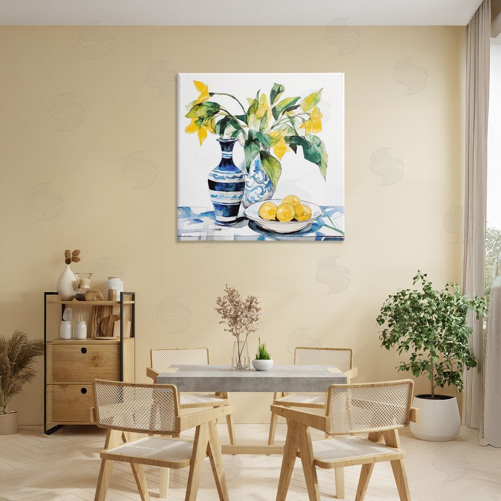 Ray Powers Lemons & Leaves Table Setting Stretched Canvas Wall Art in Room