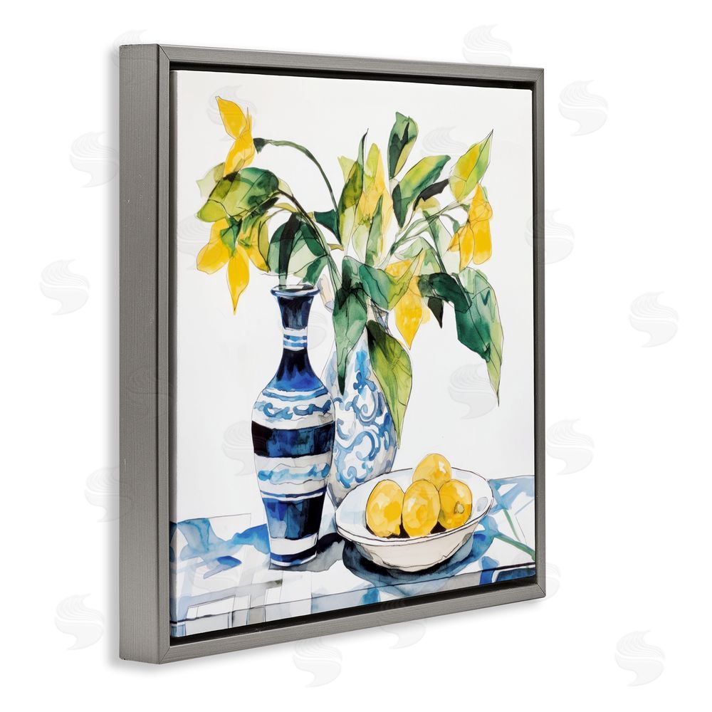 Ray Powers Lemons & Leaves Table Setting Gray Floating Frame Canvas Wall Art