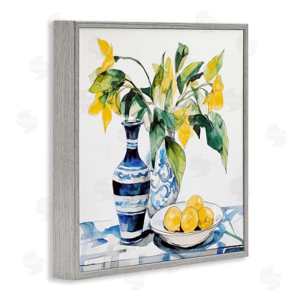 Ray Powers Lemons & Leaves Table Setting Gray Framed Giclee Wall Art Print