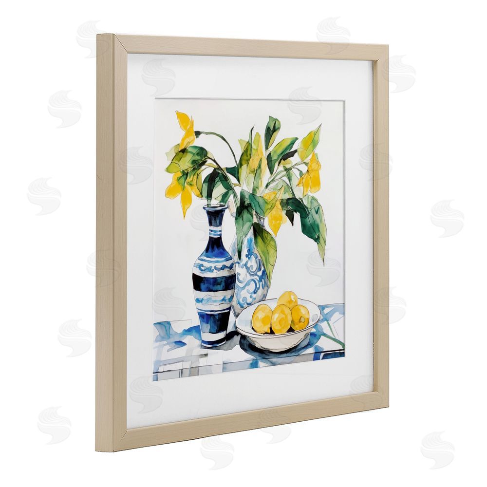Ray Powers Lemons & Leaves Table Setting Brown Framed Print Under Glass with Mat Wall Art