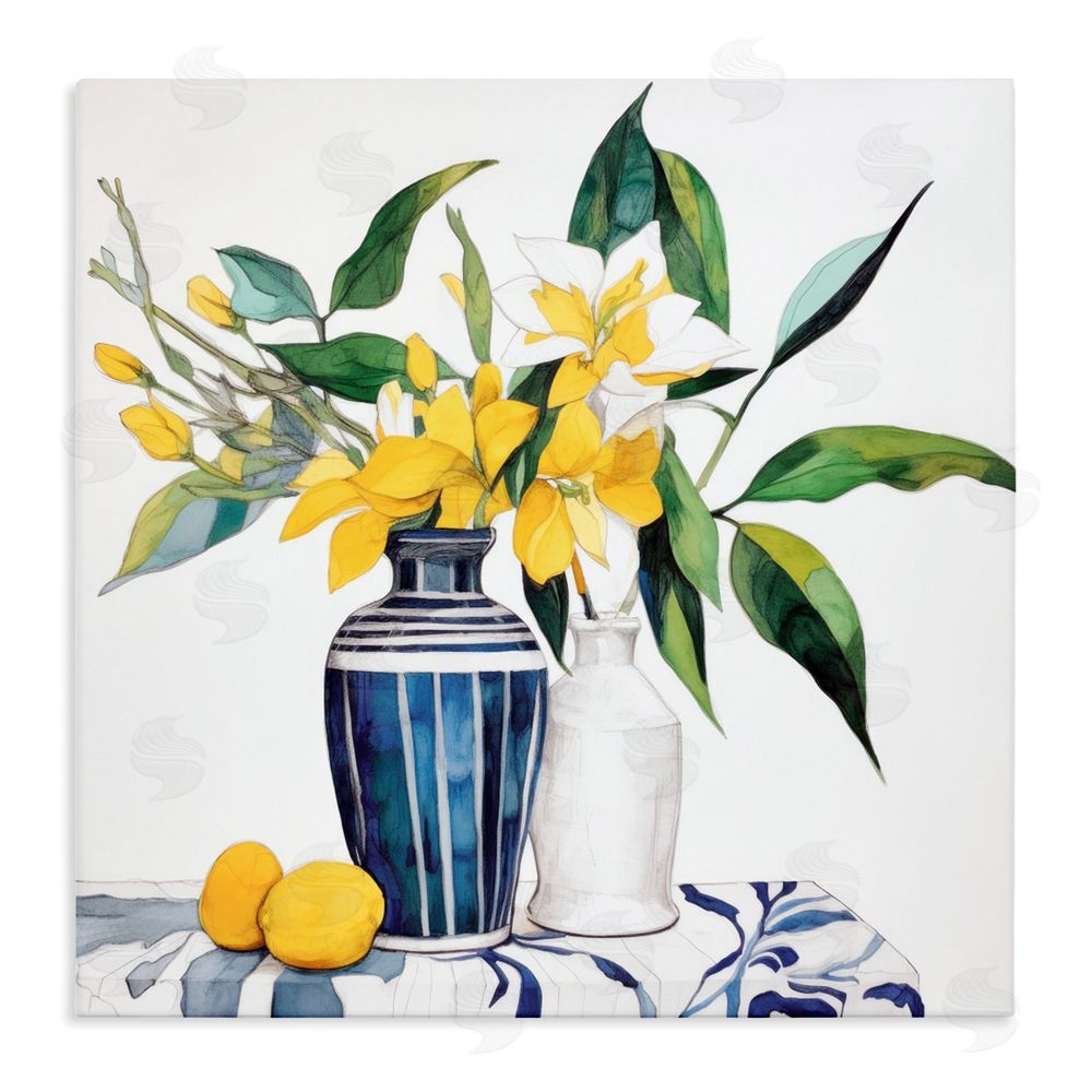 Ray Powers Lemons And Blooms Table Stretched Canvas Wall Art