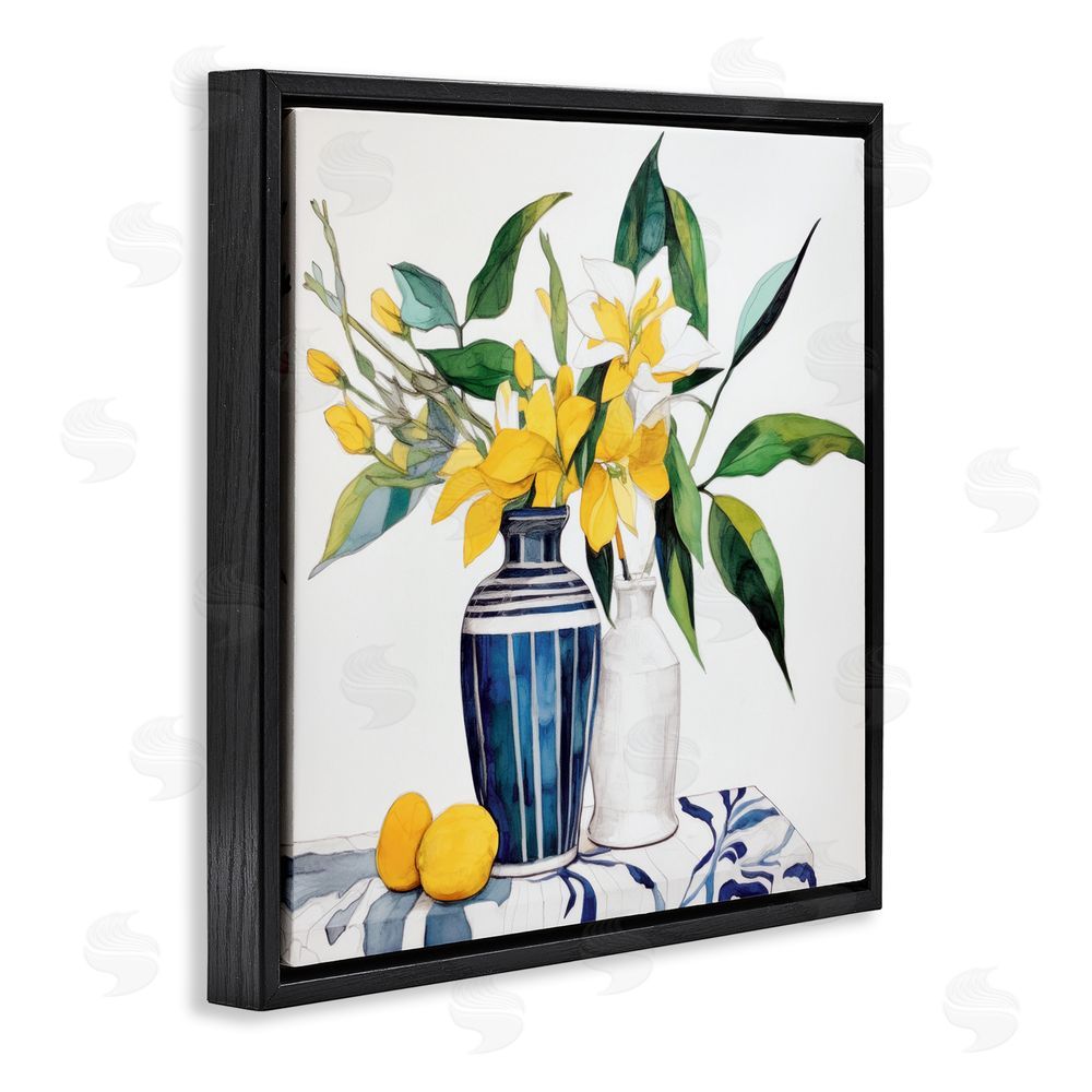 Ray Powers Lemons And Blooms Table Black Floating Frame Canvas Wall Art