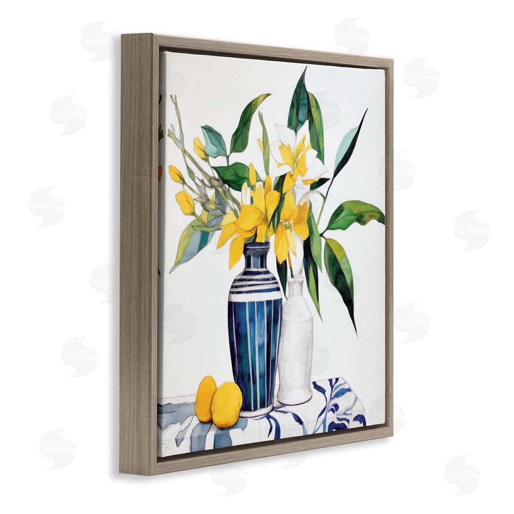 Ray Powers Lemons And Blooms Table Brown Floating Frame Canvas Wall Art