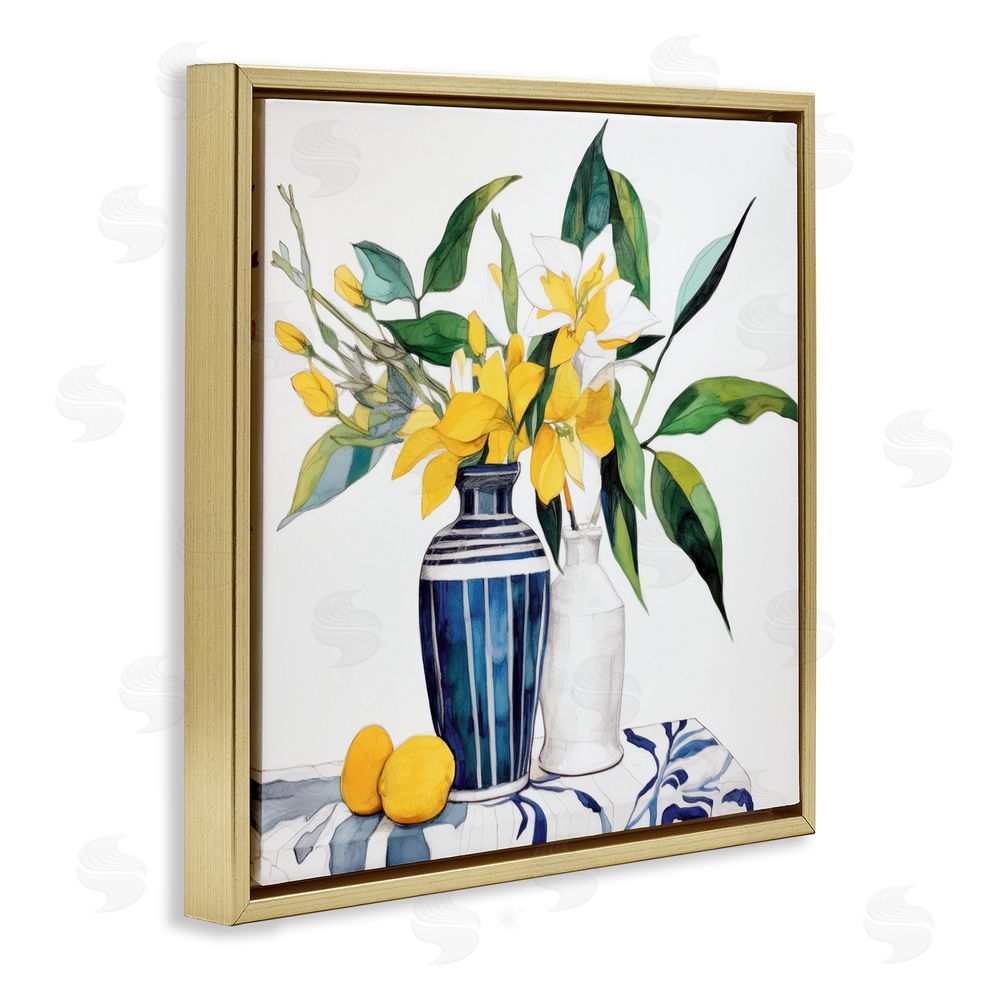 Ray Powers Lemons And Blooms Table Gold Floating Frame Canvas Wall Art