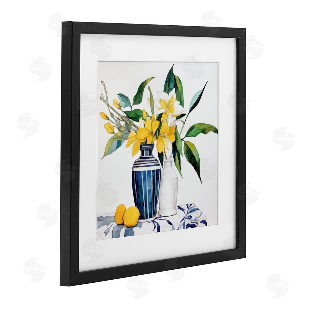 Ray Powers Lemons And Blooms Table Black Framed Print Under Glass with Mat Wall Art