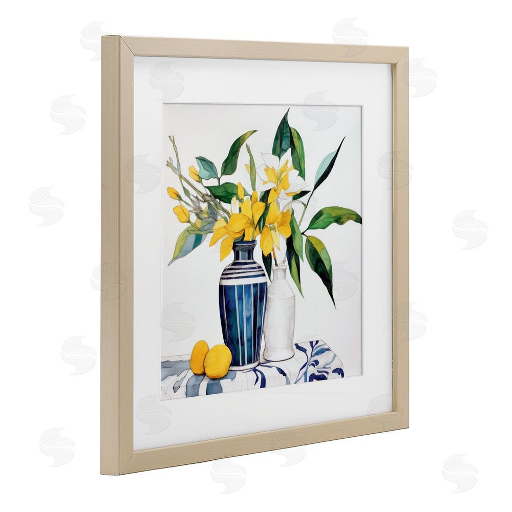 Ray Powers Lemons And Blooms Table Brown Framed Print Under Glass with Mat Wall Art