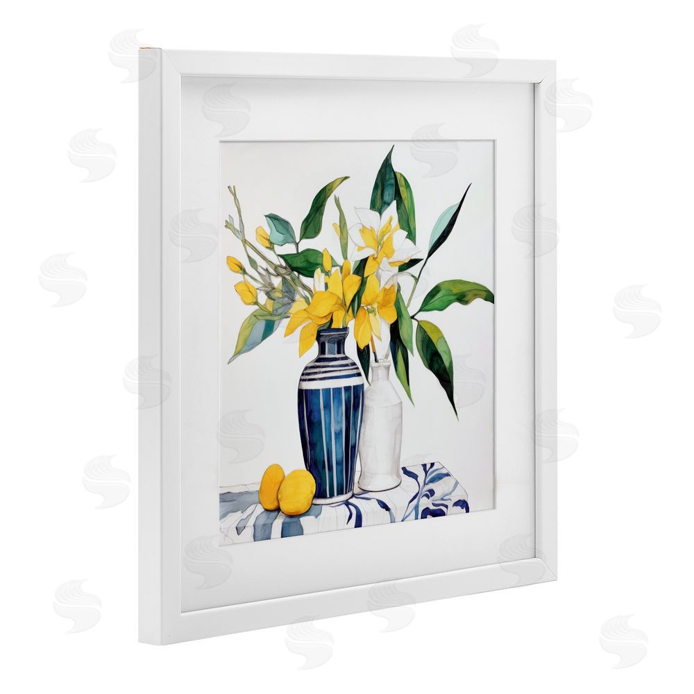 Ray Powers Lemons And Blooms Table White Framed Print Under Glass with Mat Wall Art