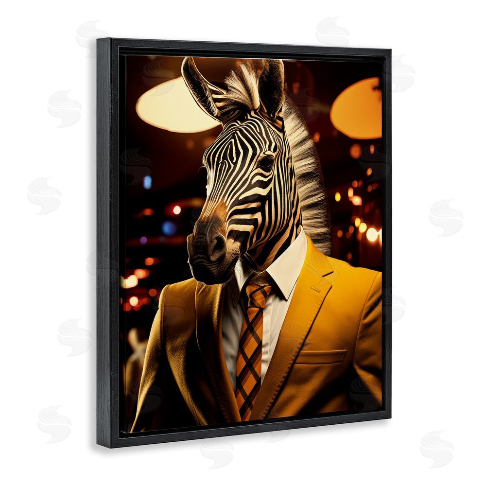 Ray Powers Trendy Debonair Zebra Black Floating Frame Canvas Wall Art Print