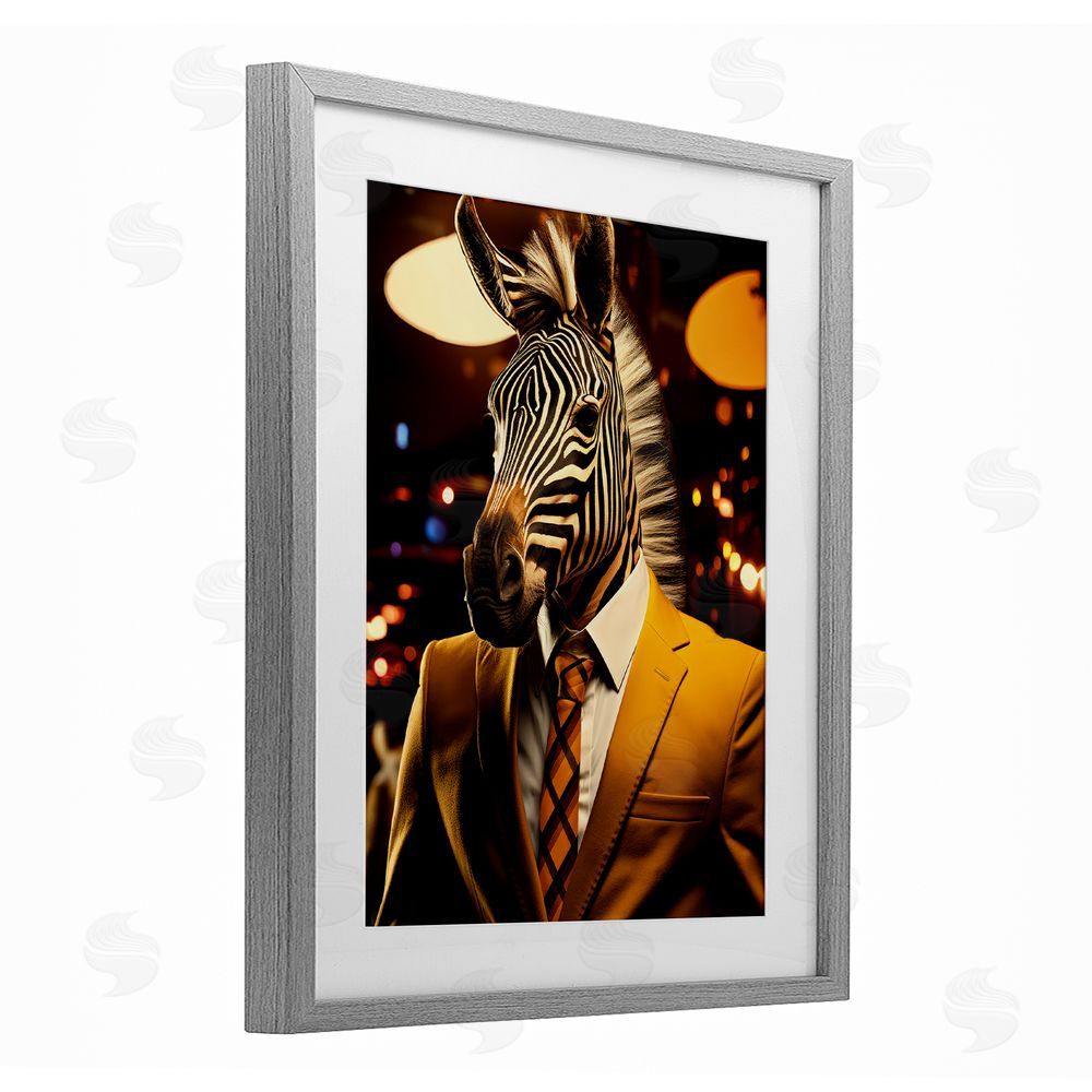 Ray Powers Trendy Debonair Zebra Gray Framed Print Under Glass Wall Art