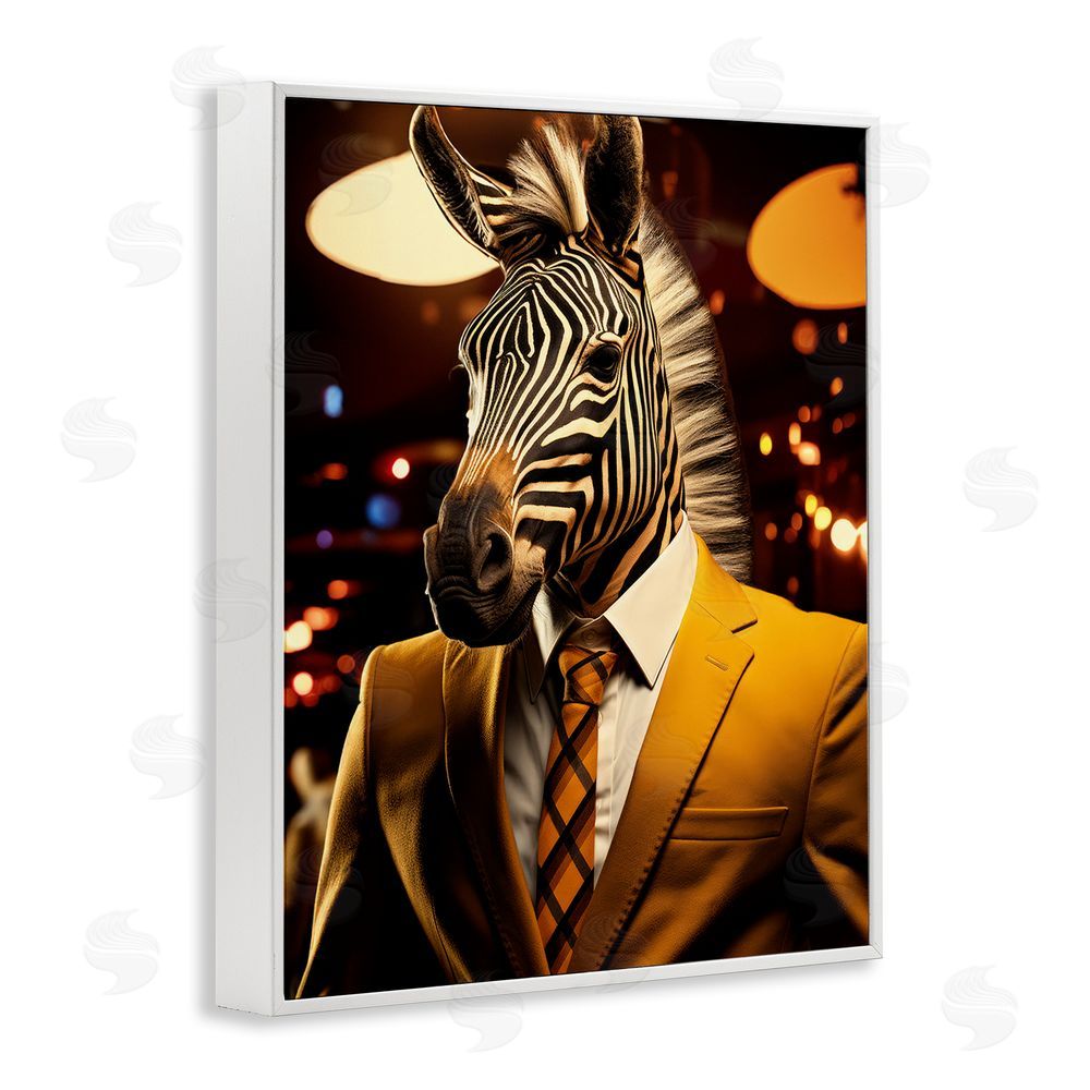 Ray Powers Trendy Debonair Zebra White Framed Giclee Wall Art Print
