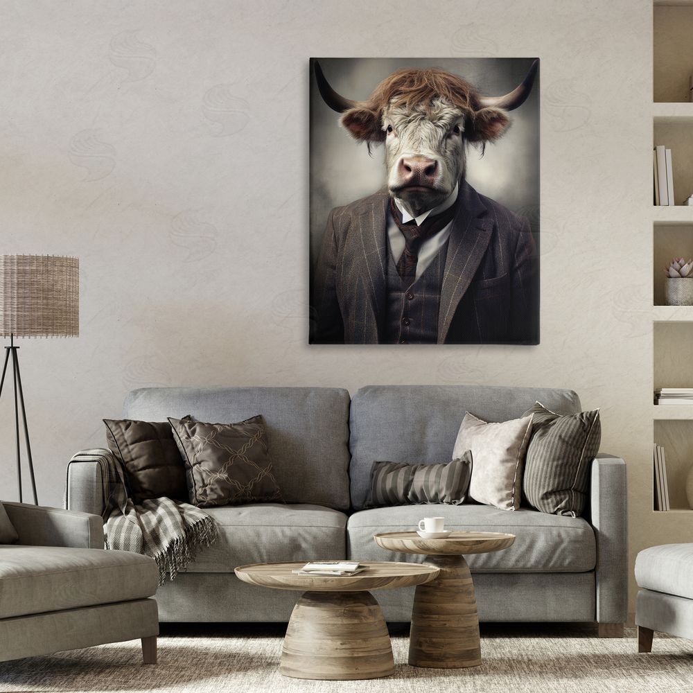 Ray Powers Sophisticated Bull Portrait Stretched Canvas Wall Art Print in Room