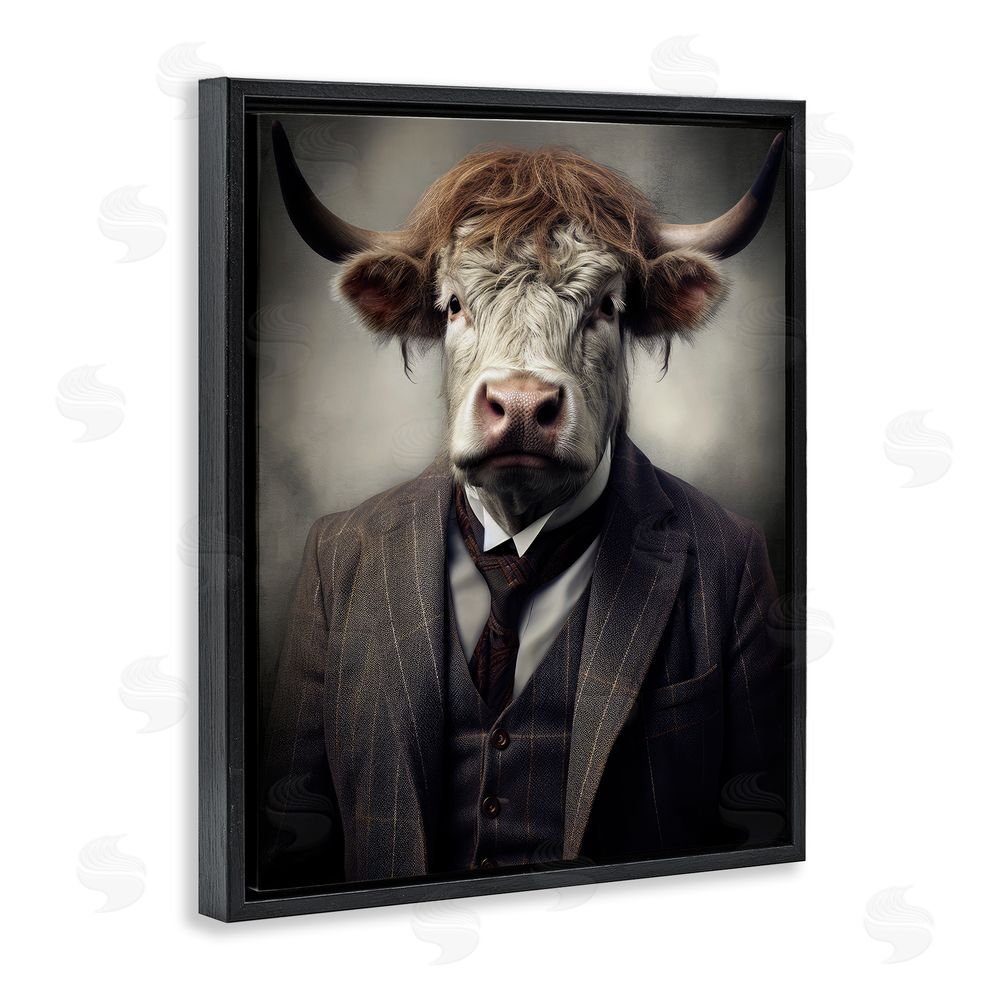 Ray Powers Sophisticated Bull Portrait Black Floating Frame Canvas Wall Art Print