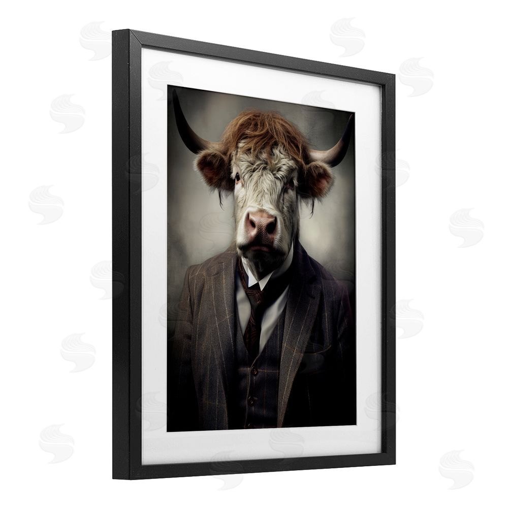 Ray Powers Sophisticated Bull Portrait Black Framed Print Under Glass Wall Art