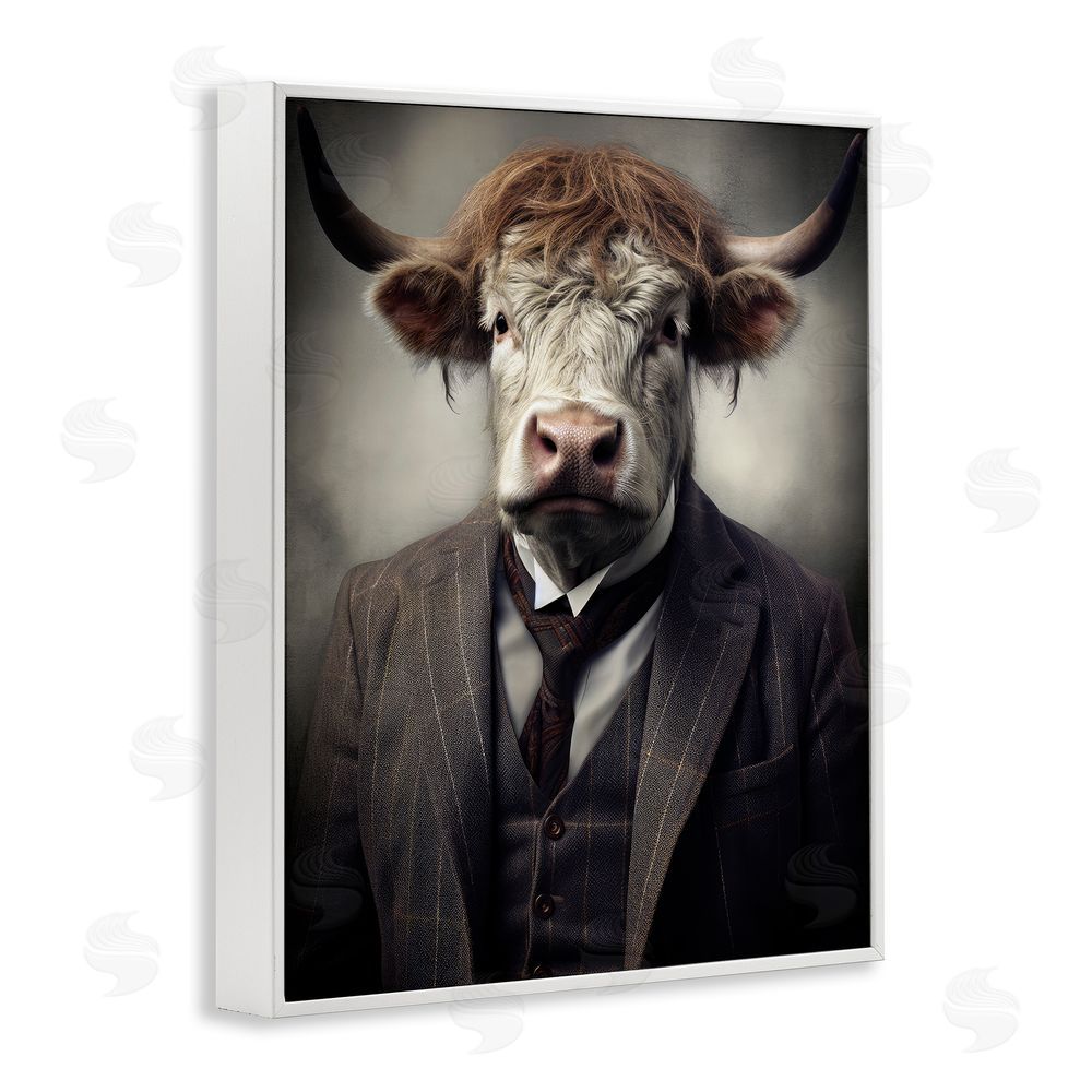 Ray Powers Sophisticated Bull Portrait White Framed Giclee Wall Art Print
