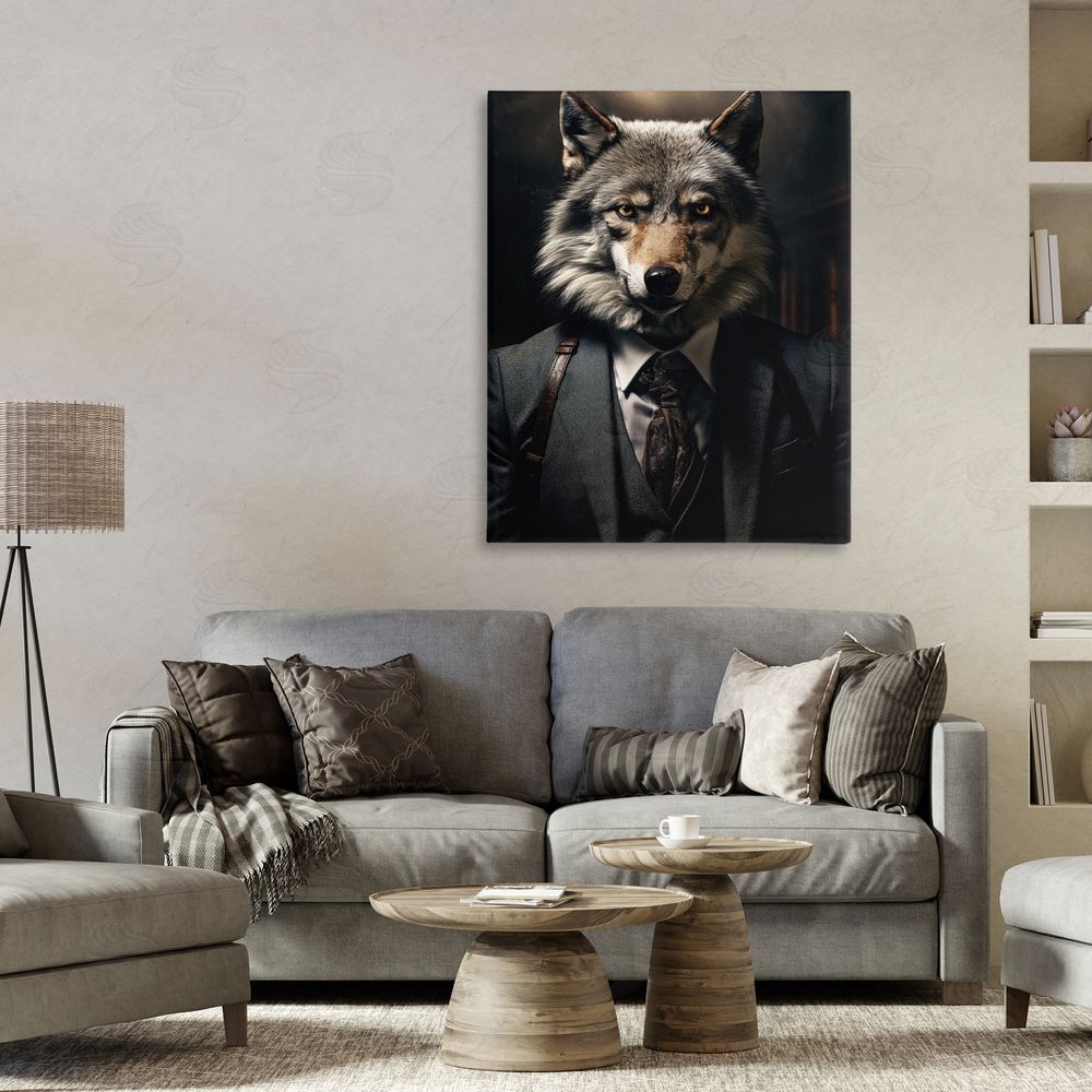 Ray Powers Trendy Wall Street Wolf Stretched Canvas Wall Art Print in Room