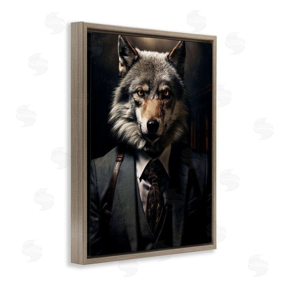 Ray Powers Trendy Wall Street Wolf Brown Floating Frame Canvas Wall Art Print