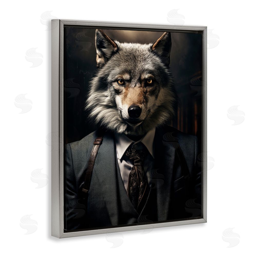 Ray Powers Trendy Wall Street Wolf Gray Floating Frame Canvas Wall Art Print