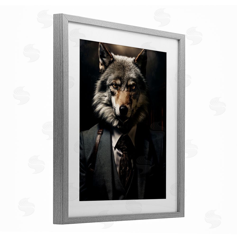 Ray Powers Trendy Wall Street Wolf Gray Framed Print Under Glass Wall Art